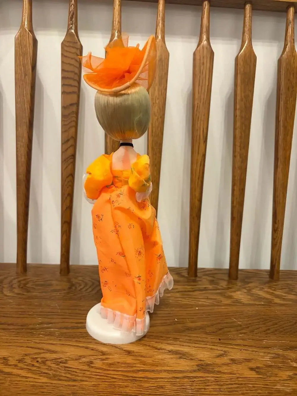 Vintage 1960s Doll Orange Floral Gown and Hat